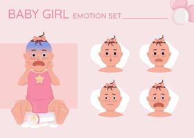 Conjunto de emociones de carácter de color semiplano de bebé asustado. expresiones faciales editables. ilustración de estilo de vector de emoción para animación y diseño gráfico de movimiento