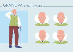 Doubting senior man semi flat color character emotions set. Editable facial expressions. Confusion vector style illustration for motion graphic design and animation