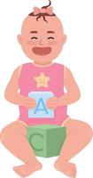 Joyful baby girl with cubes semi flat color vector character. Editable figure. Full body person on white. Simple cartoon style illustration for web graphic design and animation