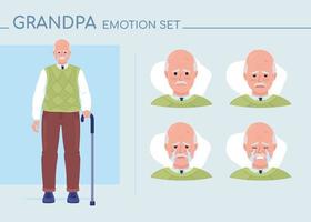 conjunto de emociones de carácter de color semi plano de hombre senior triste. expresiones faciales editables. ilustración de estilo de vector de negatividad para animación y diseño gráfico de movimiento