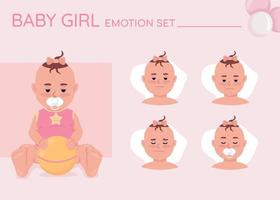 Juego de emociones de carácter de color semiplano de niña cansada. expresiones faciales editables. ilustración de estilo vectorial infantil para animación y diseño gráfico en movimiento vector