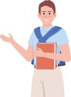 Happy student posing with book semi flat color vector character. Editable figure. Full body person on white. Studying simple cartoon style illustration for web graphic design and animation