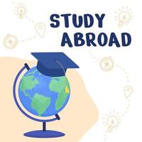 Study abroad card template. Education in foreign university. Editable social media post design. Flat vector color illustration for poster, web banner, ecard