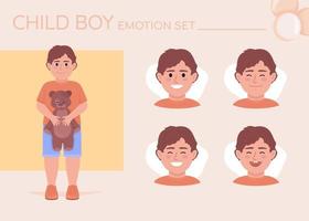 Conjunto de emociones de carácter de color semiplano de niño pequeño feliz. expresiones faciales editables. ilustración de estilo vectorial infantil para animación y diseño gráfico en movimiento