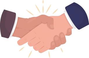 Businessmen handshake semi flat color vector hand gesture. Editable pose. Human body part on white. Make agreement cartoon style illustration for web graphic design, animation, sticker pack