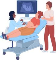 Pregnant woman with partner at sonography semi flat color vector characters. Editable figures. Full body people on white. Simple cartoon style illustrations for web graphic design and animation