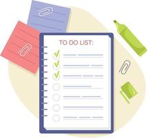 To do list and stationery 2D vector isolated illustration. Office flat objects on cartoon background. Business colourful editable scene for mobile, website, presentation