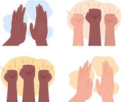 Handclap and fists 2D vector isolated illustration set