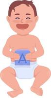 Laughing baby with letter cube semi flat color vector character