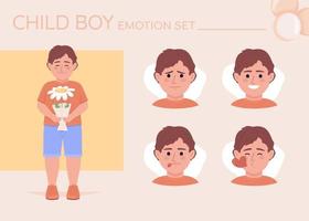 niño pequeño enamorado conjunto de emociones de carácter de color semiplano. expresiones faciales editables. ilustración de estilo vectorial romántico para animación y diseño gráfico en movimiento vector