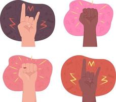 Fist symbols 2D vector isolated illustration set