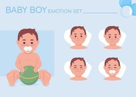 Sleepy baby boy semi flat color character emotions set vector