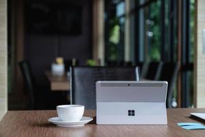 CHIANGMAI, THAILAND - OCT 15, 2020  Microsoft Surface tablet on desk. created by Microsoft for Windows 10. photo