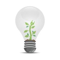 Detail realistic logo template with plant growing inside light bulb ecology nature logo vector