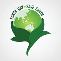 Happy Earth Day logo design.Save earth logo.Earth globe symbol wrapped in the leafs, isolated on a gradient background. Vector Earth Day card