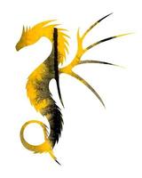 Dragon silhouette watercolor yellow and dark. vector