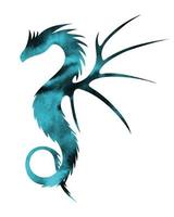 silueta de dragón acuarela azul y oscuro.