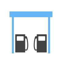 estación de combustible glifo icono azul y negro vector