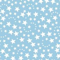 Stars. Seamless vector pattern. Isolated blue background. Flat style. Endless ornament of white stars. Delicate background. Idea for web design, packaging, wallpaper. Cute print.