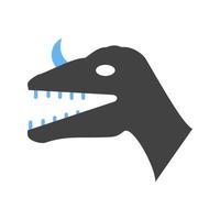 cara de dinosaurio glifo icono azul y negro vector