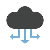 glifo de distribución de datos en la nube icono azul y negro vector