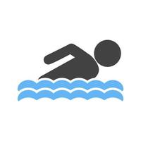 glifo de natación icono azul y negro vector