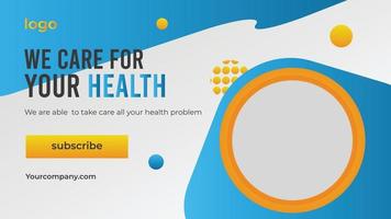 cuidado de la salud haga clic en miniatura de video de cebo, banner de vector médico, plantilla de banner de vector de cuidado de la salud