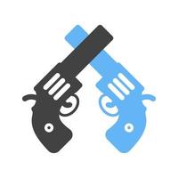 dos pistolas glifo icono azul y negro vector