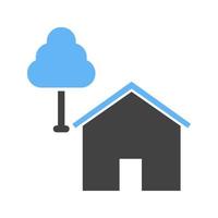 casa con glifo de árbol icono azul y negro vector