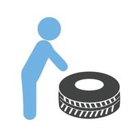 Fixing Punctured Tyre Glyph Blue and Black Icon vector