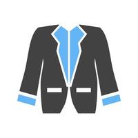 elegante chaqueta glifo icono azul y negro vector