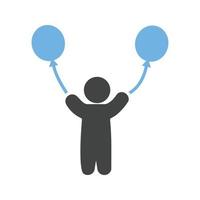 Child with Balloons Glyph Blue and Black Icon vector