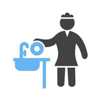 Woman Washing Dishes Glyph Blue and Black Icon vector