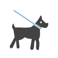 perro con correa glifo icono azul y negro vector