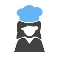 Chef Female Glyph Blue and Black Icon vector