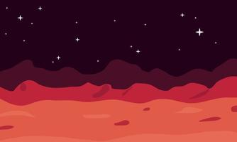 fondo de marte con planeta de ciencia de diseño plano. planeta rojo alienígena marte con estrellas. investigación cosmas vector ilustración paisaje