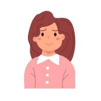 Smiling kid face girl. Avatar child with skin cartoon head portrait. School character icon. Cute little person teenager. Flat vector illustration isolated on white