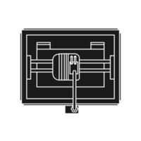 Icono de diseño de tecnología de vector de impresora 3d negro sólido. modelo de fabricación de ingeniería a partir del símbolo del concepto de plástico e industria. innovación empresarial ilustración y prototipo de máquina de impresión