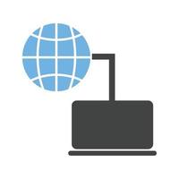 Connected Laptop Glyph Blue and Black Icon vector