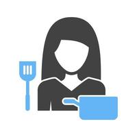 mujer cocinando glifo icono azul y negro vector