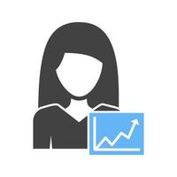 Woman Statistics Glyph Blue and Black Icon vector