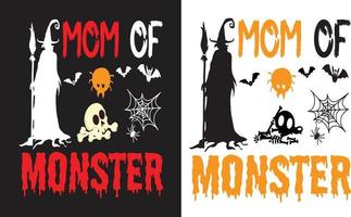Mom Of Monster Halloween Typography T-Shirt Design vector