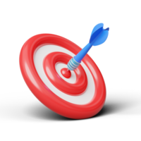 3d blue arrow in red bullseye with shadow. Target landing web page. Business finance, Marketing goal success, target achievement concept. cartoon icon minimal. 3d render with clipping path. png