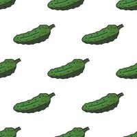 Cute cucumbers on white background. Seamless background. Endless pattern. Vector image. Healthy food and diet.
