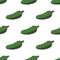 Cute cucumbers on white background. Seamless background. Endless pattern. Vector image. Healthy food and diet.