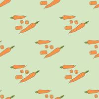 Seamless background with colored carrots and carrot slices on light green background. Endless pattern for your design. Vector. vector