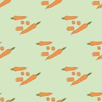 Seamless background with colored carrots and carrot slices on light green background. Endless pattern for your design. Vector. vector