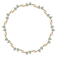 Round frame with beautiful orange carrots on white background. Isolated wreath for your design. vector