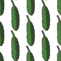 Seamless background with big green cucumbers on white background. Endless pattern with fresh cucumbers for your design. Vector. vector