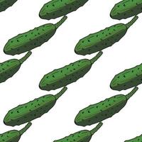 Fresh cucumbers on white background. Seamless background. Endless pattern. Vector image. Healthy food and diet.